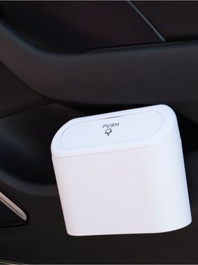 Mini Car Trash Can White Push Lid Car Accessory